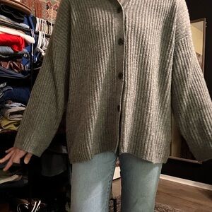 American Eagle Outfitters Gray Ribbed Cardigan polo